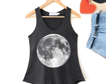 Full Moon Tank Top: Handmade Silk Screen Women&#39;s Clothing