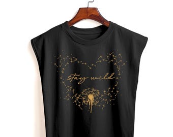 Dandelion-print Muscle Tank-shirt met mouwloze katoenen crop top