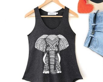 Elephant Zentangle Tank Top animals Shirt graphic Tank Top Clothing Tank Top Womens