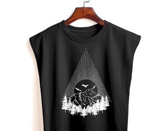 Mountains-tanktop met grafische print: mouwloos natuurshirt