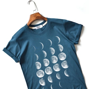 Moon Phase T-Shirts Moon T-Shirt Full Moon Top High Quality Super Soft Unisex Prussian Blue