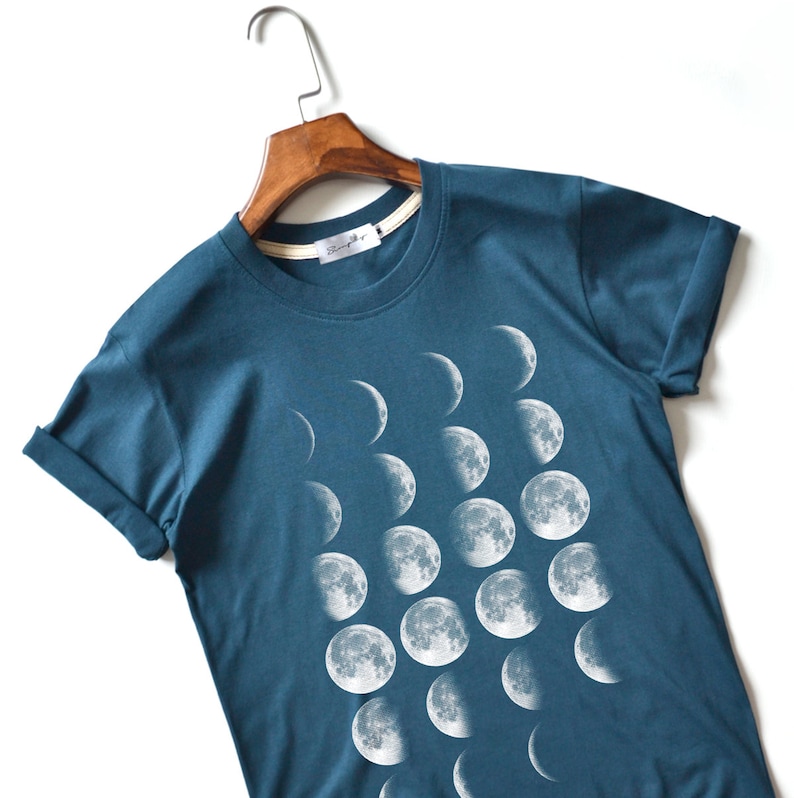 Moon Phase T-Shirts Moon T-Shirt Full Moon Top High Quality Super Soft Unisex Prussian Blue