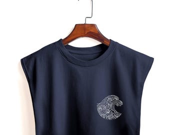 Surf pocket Shirt surfer printed Muscle tank muscle cropped tank sleeveless shirt women