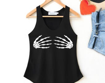 Camiseta sin mangas con manos de esqueleto de Halloween, divertida camiseta gráfica para mujer