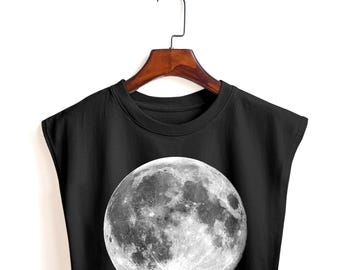 The Moon Shirt Moon graphic Muscle tank muscle cropped tank sleeveless shirt women