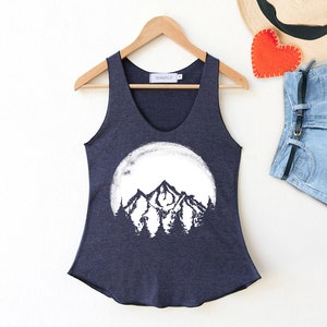 Mountains and Forest Tank Top: Handmade Silkscreen Hiking Apparel