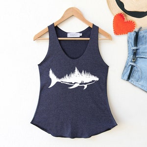 Shark Forest Graphic Tank Top - Handmade Silkscreen Women&#39;s Clothing