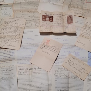 Documentos manuscritos/digitados de 1800-1900 com 100-150 anos de idade. Ephemera/Scrapbooking/Junk Journal/Crafts