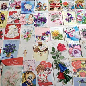 Conjuntos de 5 cartões de felicitações/feriados/aniversários vintage de 1940-1960. Scrapbooking/Junk Journal/Crafts