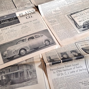 1930 年代のビンテージ新聞。広告/スクラップブッキング/ジャンクジャーナル/工芸品