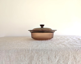 Vintage Auflaufform mit Deckel, braune Backform, Corningware, Mini-Backform