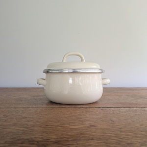 Olla de esmalte vintage, olla de cocina color crema, mini olla