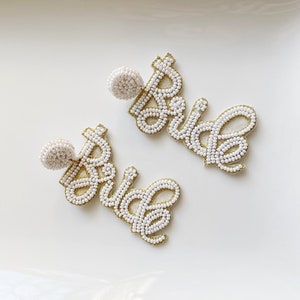 Bride Beaded Earrings Gift | Word drop wedding Earrings | Unique Bride Gift | Bachelorette Gift | Bridal Gift