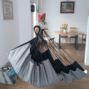 Hammock chair for indoor or terrace. Cozy swing chair. Black with gray.