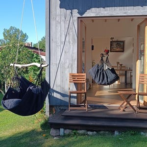 Hammock for all family. Luxury chair in living room or terrace. Soft black. VIP chair