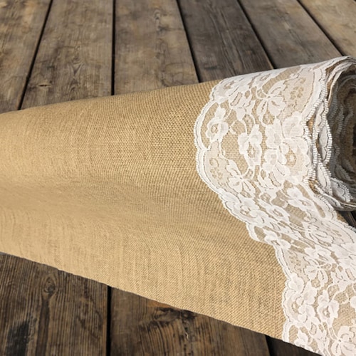 Burlap Aisle Runner 40"wide x 20-25-30-50ft or custom Lengtht with or w/out lace 