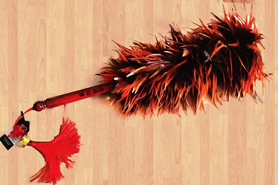Rooster Chicken Feather Duster w/Wooden Handle28" Long Natural Dust Cleaner 