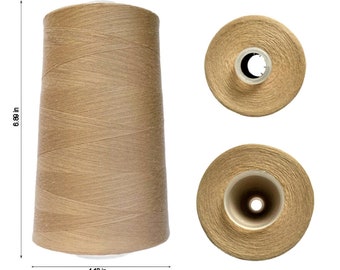 Oversized Jumbo 25,600 Yards Long Textured Polyester Sewing Thread 60s/2 Count for Serger Machine – 0.1mm huge Spool color: Beige, Sand, Tan