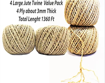 1360' Premium Jute Twine String, 3mm Natural, 4-ply Cord Rope for Craft Gift DIY