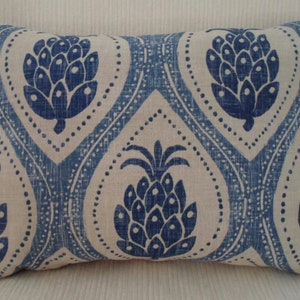 PINEAPPLE Pillow in Lee Jofa 100% linen in Blue & White