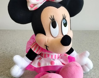 14" Collectible Minnie Mouse Disney Plush Toy / Minnie Mouse White and  Pink Dress Plush Doll 10" Tall in Sitting Position