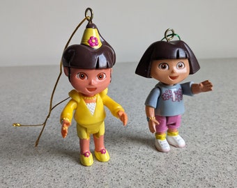 Collectible Set of 2  Dora Plastic Toys/Set of 2 Dora Plastic Christmas Ornaments