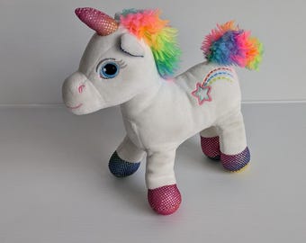 VTG White Unicorn Rainbow Plush Toy