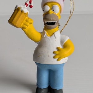 Vintage Homer Simpson Beer Mug Candy Cane Hat Christmas Ornament/ Homer Simpson Fox Plastic Figure