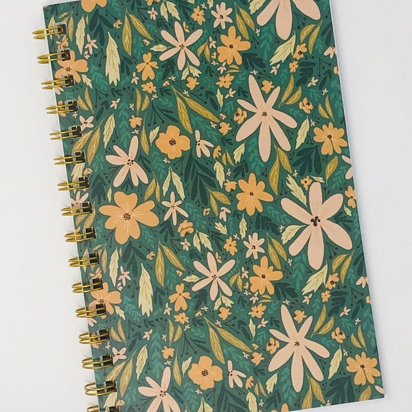 Notebook Field Notes Lined Notebook Journal Sketchbook Paper Small Notebook Floral Notebook Large Spiral Bound Gold Spiral