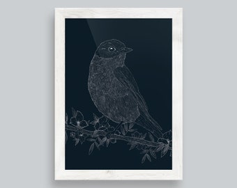 Impresión artística, 11 x 14, pájaro azul, impresión de pájaro, póster de pájaro, ilustración de pájaro