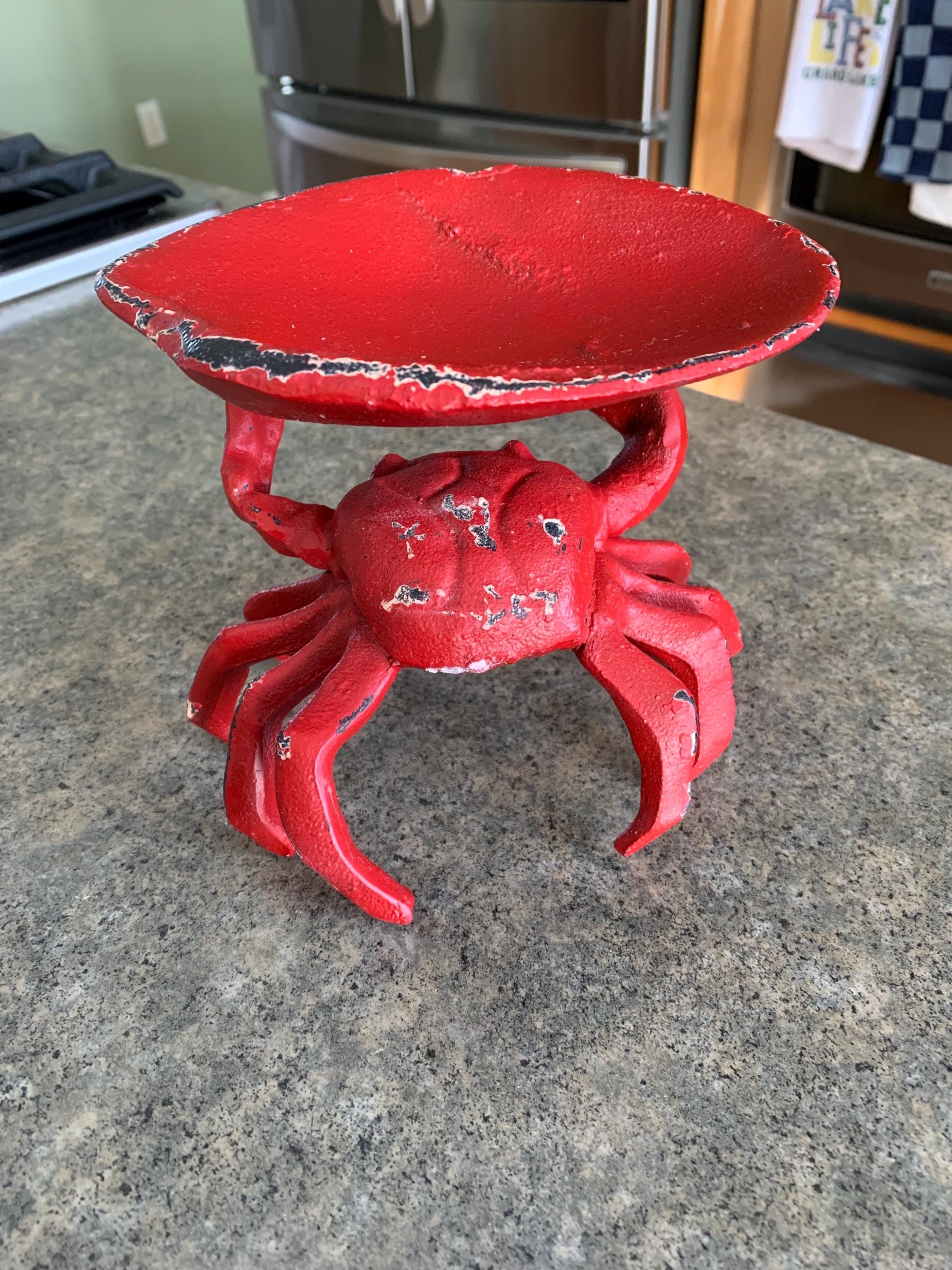 Vintage 3 Heavy Cast Iron Blue Crab Towel Hanger Coat Hooks Hat Hook Key Rack Nautical