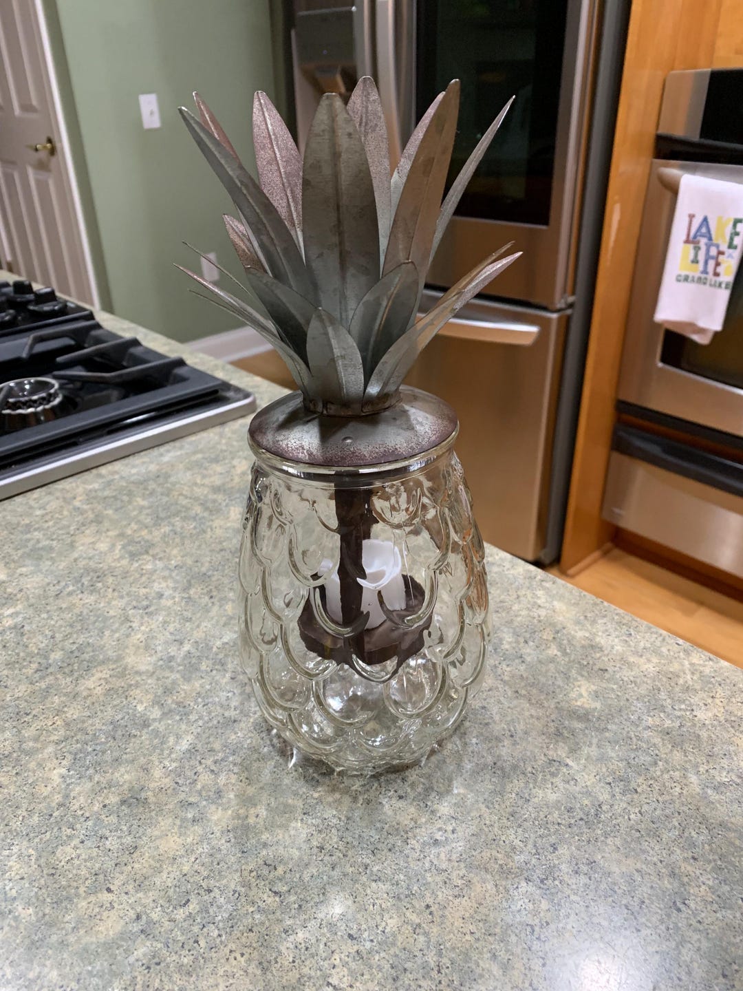Beautiful Glass Pineapple With Led Tea Light for Porch or Patio or Home ...