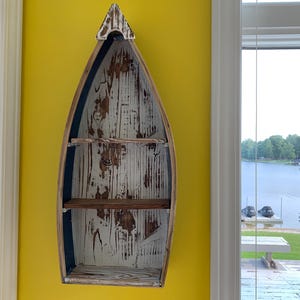 Beautiful! wooden boat with shelves for decor 28”x12.5”x4.5” for nautical beach theme