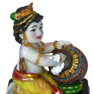Krishna Culture YX62A Krishna With Flute Statue Butter Thief Murti 4.5&quot; Hindu Idol Figurine Golu Doll
