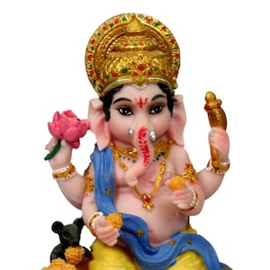 Krishna B231 Hindu Ganesh Seated with Mouse Statue 6&quot; Ganapati Elephant God Idol Golu Doll