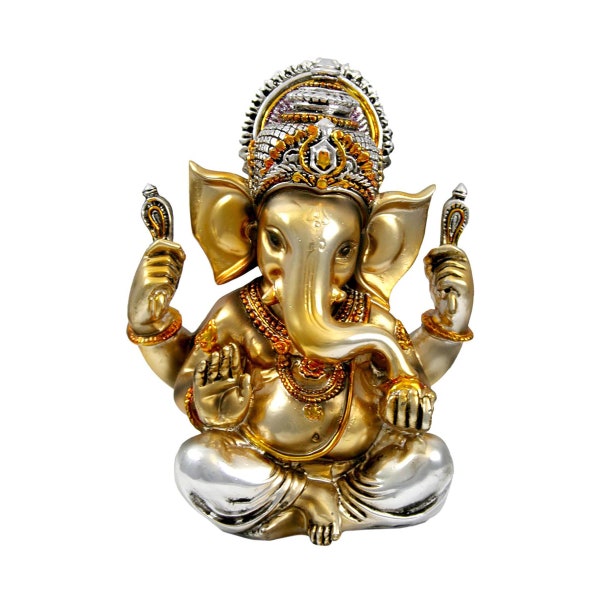 Krishna  K74 Polished Bronze Color Ganesh 5.5" Statue Hindu God Ganapati Gajananda Idol Golu Doll