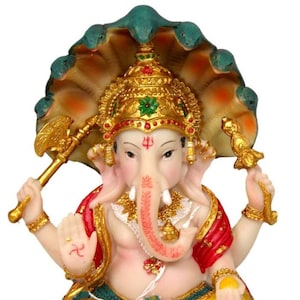 Krishna  Y118 Hindu Ganesh Seated on Snake Statue 8&quot; Elephant God Ganesha Idol Golu Doll