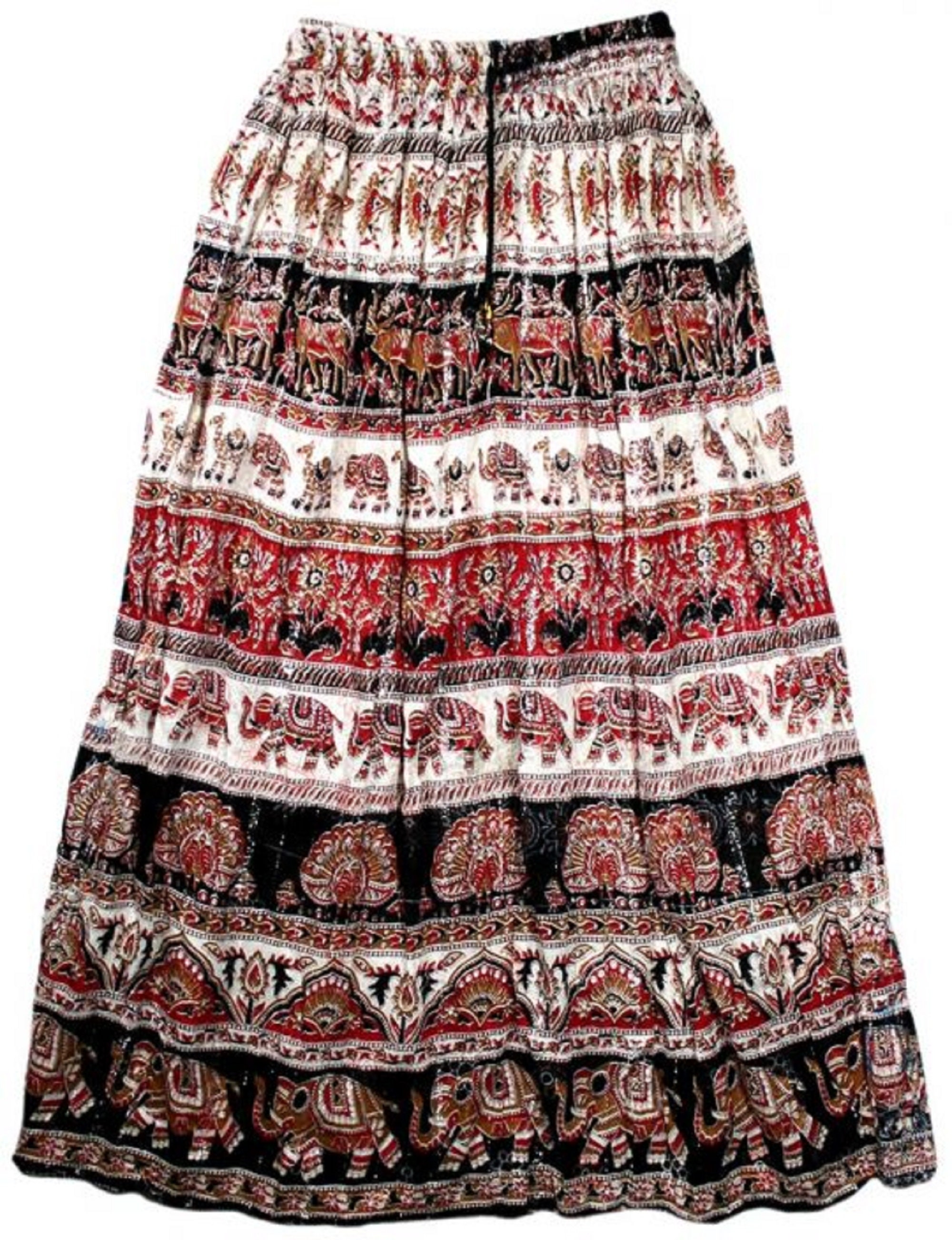 Rayon Jaipur Skirt With Lurex Threading Combination Red With - Etsy Finland