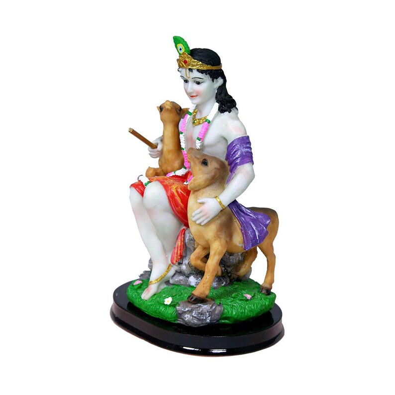 Krishna K13 Attractive Govinda with Animals Statue 7.5 Hindu Krishna God Idol Golu Doll