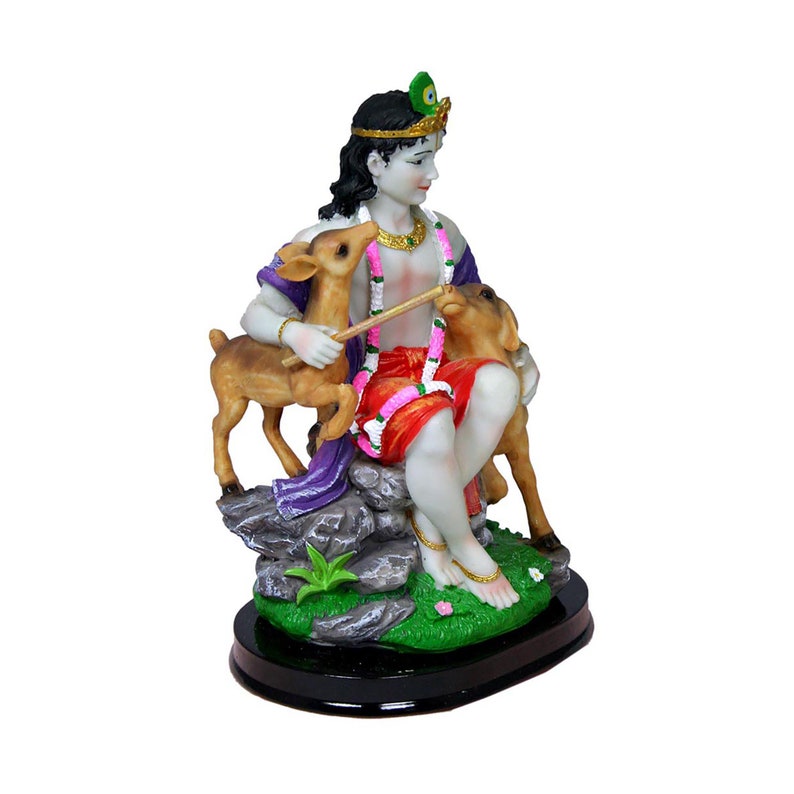 Krishna K13 Attractive Govinda with Animals Statue 7.5 Hindu Krishna God Idol Golu Doll