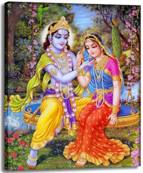 Krishna Radha and Krishna on Swing CV34TC Canvas Art 10x12 Etsy