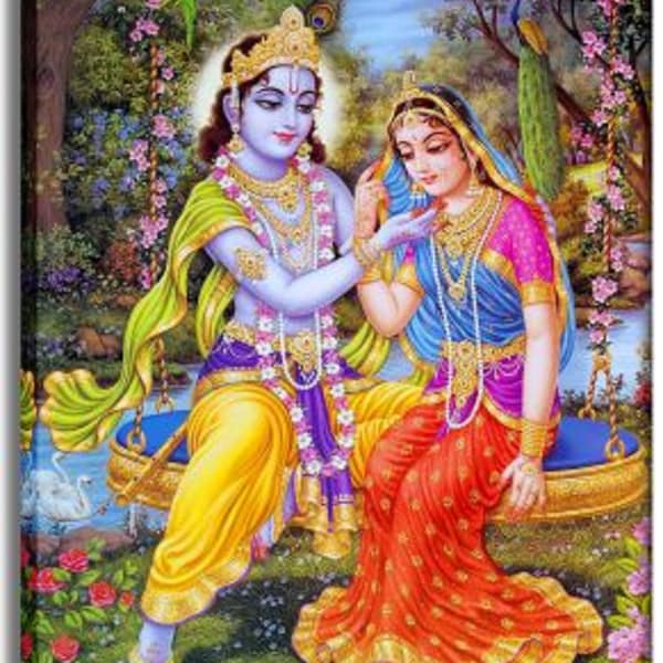 Krishna Radha and Krishna on Swing CV34TC Canvas Art 10x12