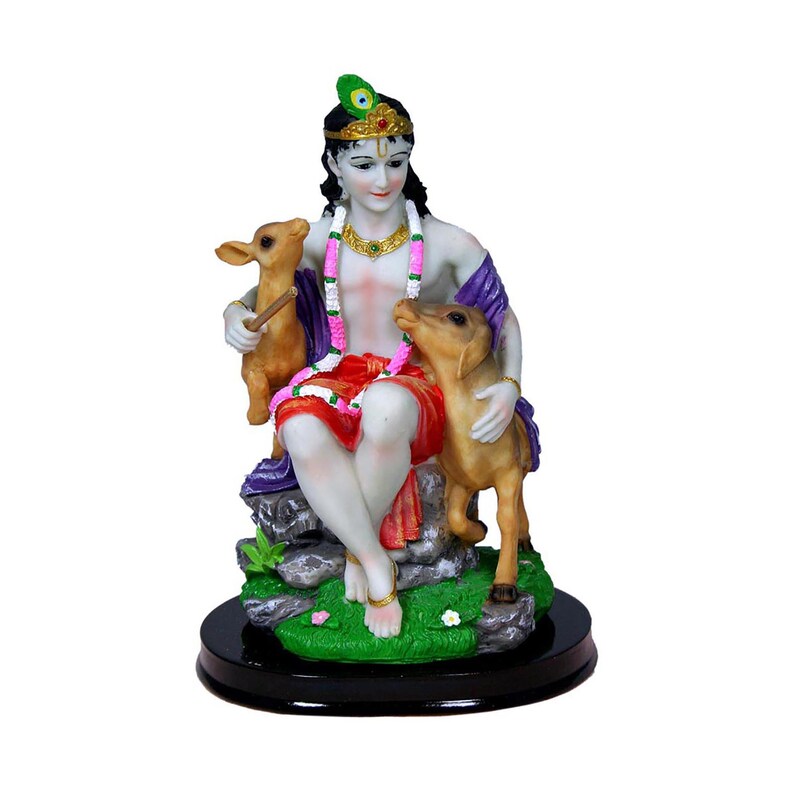 Krishna K13 Attractive Govinda with Animals Statue 7.5 Hindu Krishna God Idol Golu Doll
