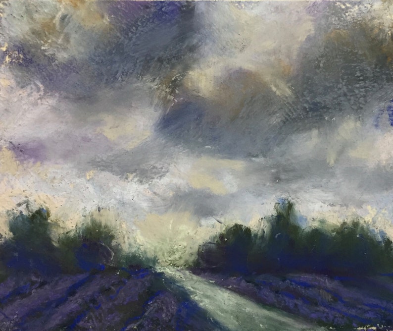Original Impressionist Pastel Painting of a Storm Over Fields Etsy