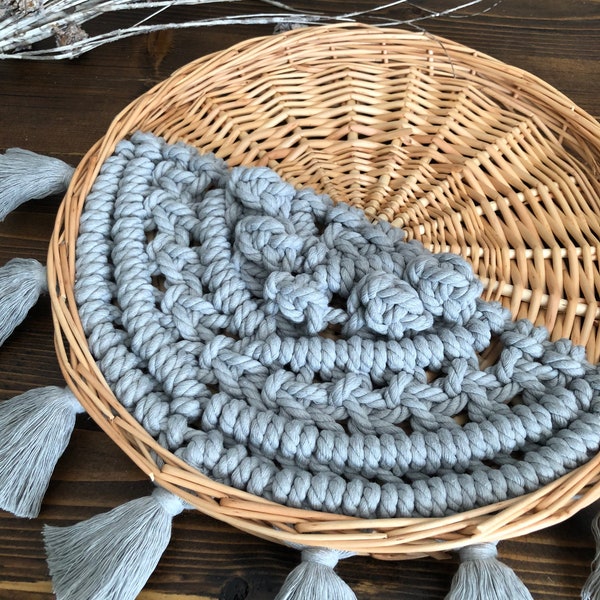 Gray Boho Vintage Macrame Wall Basket