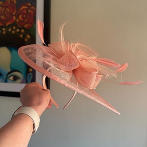 pastel pink fascinator with satin Aliceband