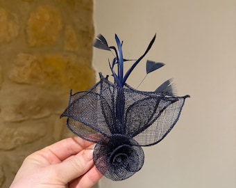 Navy fascinator on clip