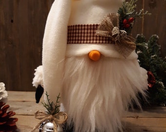 Snowman Gnome, Tomte, Nisse, Rustic Gnome, Homespun Fabric Decor, Winter Gnome,