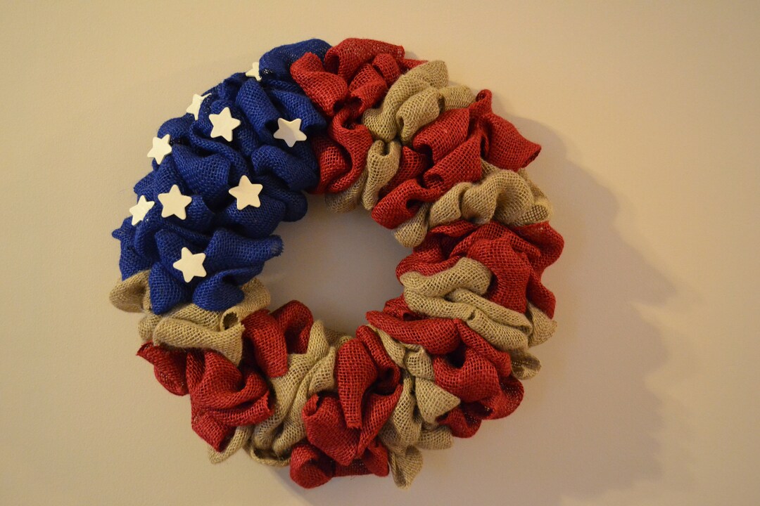 American Flag Wreath for Front Door, Americana Rustic Burlap Wreath ...
