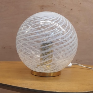 Murano table desk lamp Ball shaped stripes transparent with Brass Parts vintage Mid century modern